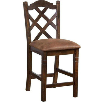 24" Double Crossback Solid Wood Counter Height Barstool in Dark Brown