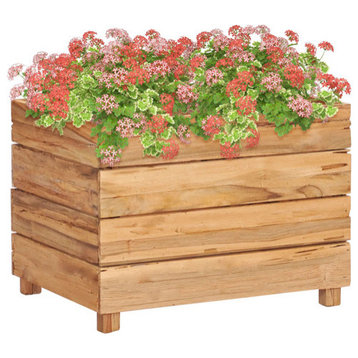 vidaXL Planter Flower Box with Steel Rack Patio Plant Box Recycled Teak Wood, 19.7" X 15.7" X 15"/ 1 Pcs