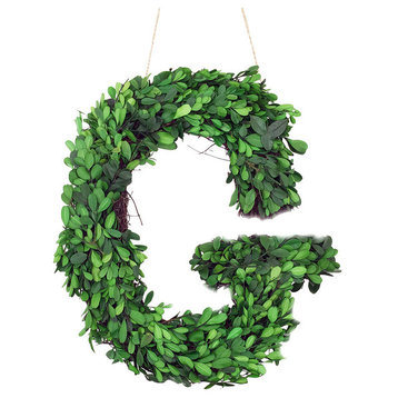 Modern Home 12" Real Preserved Boxwood Monogram Wreath Letters - G