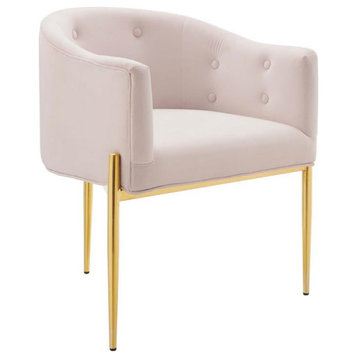 Modway Savour Tufted Performance Velvet Stainless Steel Accent Chair in Pink