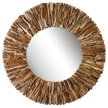 Teak Branch Natural Round Mirror