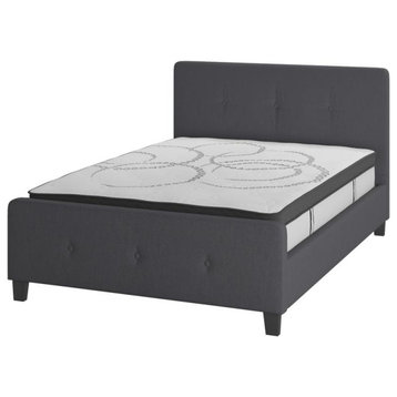 Tribeca Full Size Tufted Upholstered Platform Bed in Dark Gray Fabric with...
