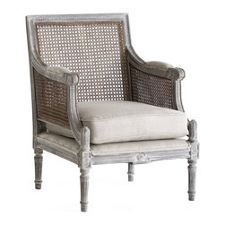 Linen and Cane-Back Chair - Armchairs And Accent Chairs