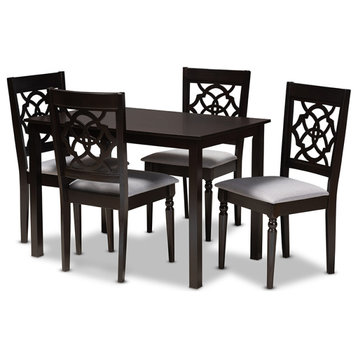 Renaud Gray Fabric Upholstered Espresso Browned 5-Piece Wood Dining Set
