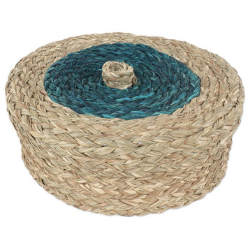 Novica Handmade Turquoise Allure Natural Fiber Basket