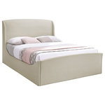 Meridian Furniture - Tess Velvet Upholstered King Bed, Cream, King - Snuggle up in sophisticated style when you bring home this cream Tess king-sized bed. This bed checks all the boxes when it comes to elegance and refined living, with its soft cream velvet fabric upholstery and curvy shape. A tall headboard gives the bed a commanding presence in your room, ensuring it's the center of attention.