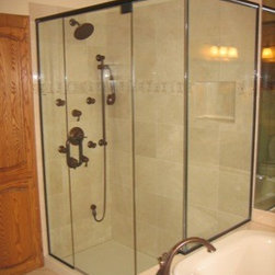 Framless Return Shower Doors with Knee Walls - Shower Doors