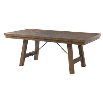 Farmhouse Dining Table, Flared Legs With Metal Accents & Large Top, Walnut