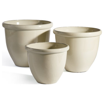 Glazelite Garden Pots, Set of 3, Cream