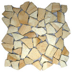 CNK Tile - Sandstone Mosaic Tile - Each pebble is carefully selected and hand-sorted according to color, size and shape in order to ensure the highest quality pebble tile available. The stones are attached to a sturdy mesh backing using non-toxic, environmentally safe glue. Because of the unique pattern in which our tile is created they fit together seamlessly when installed so you can't tell where one tile ends and the next begins!