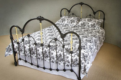 NZ MADE CAST IRON BEDS  - JASON Queen Size Bed in Black/brass