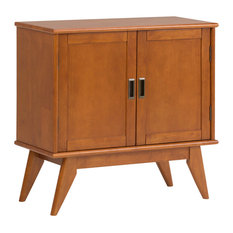Draper Mid Century Solid Hardwood Low Storage Cabinet, Teak Brown