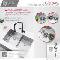 STYLISH 32"L x 18"W Stainless Steel Low Divider Undermount Kitchen Sink