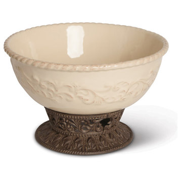 Detailed Embossed Cream Ceramic Bowl