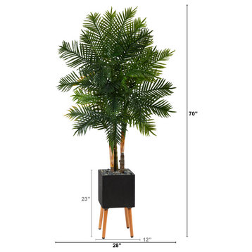 70" Areca Palm Artificial Tree, Black Planter With Stand