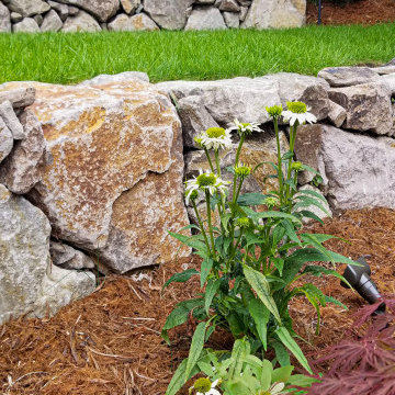 Boulder Retaining Walls and Terraced Lawn on a Hillside Backyard
