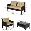 Costway 4PCS Patio Rattan Furniture Set Loveseat Sofa Coffee Table W/ Cushion
