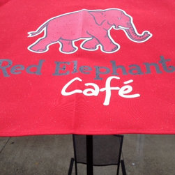 Customer Photo: Custom Logo for Red Elephant Cafe - Outdoor Umbrellas