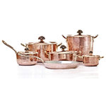Amoretti Brothers - Copper Set 11 pcs with "Fiore" Signature Lid, Tin Lining - Everything you could possibly need for your kitchen, this 11-pieces cookware set contains the following items: 1.3 quart sauce pan with lid 4.4 quart saute pan with lid 5.7 quart sauce pan with lid 9 inch frying pan, 10qt Stock pot and a 2.8 qt sauce pan with long handle. Fiore signature Lid