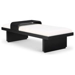 Meridian Furniture - Arlington Chenille Fabric Upholstered Bench, Cream, Black Finish - Bring home this versatile cream Arlington chenille fabric bench, a fusion of comfort and functionality and form meets function. Upholstered in soft cream chenille fabric that feels great against the skin and is easy to care for, this cozy, luxurious bench has a solid wood base with a rich black finish for sturdiness, durability, and timeless appeal. A moveable sliding wooden tray on this mid-century modern bench offers both convenience and versatility for your space.