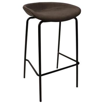 LeisureMod Servos Barstool With Faux Leather Seat and Iron Frame, Elephant Gray