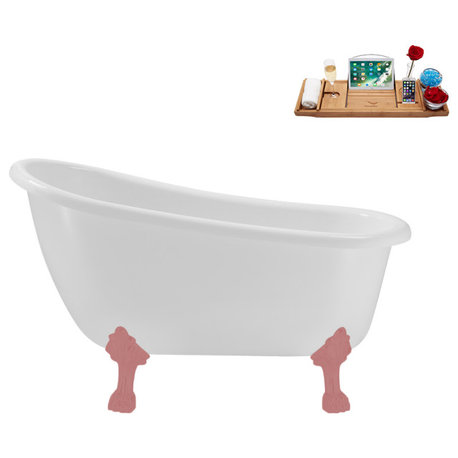 53'' Streamline N488PNK-IN-BGM Soaking Clawfoot Tub and Tray with Internal Drain