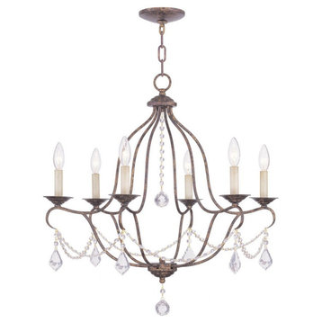 Traditional French Country Six Light Chandelier-Hand Applied Venetian Golden