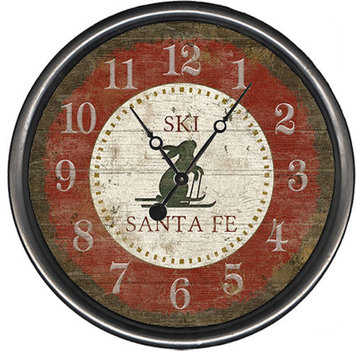 Ski Bunny Red Round Vintage Clock, 18"
