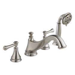 Delta Cassidy Roman Tub w/ Hand Shower Trim - Low Arc Spout - Tub And Shower Faucet Sets