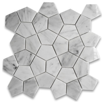 Carrara White Marble Pentagon Geometric Mosaic Tile Polished, 1 sheet