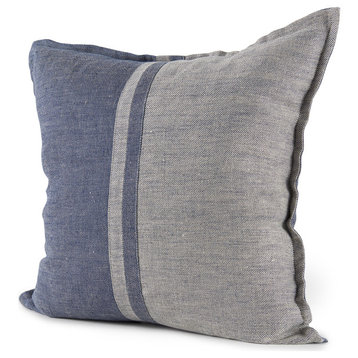 Aubrielle 20Lx20W Gray and Blue Fabric Color Blocked Decorative Pillow Cover