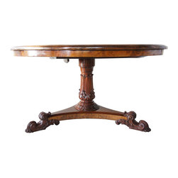 Italian Inlaid Walnut Round Center Pedestal Table - Dining Tables