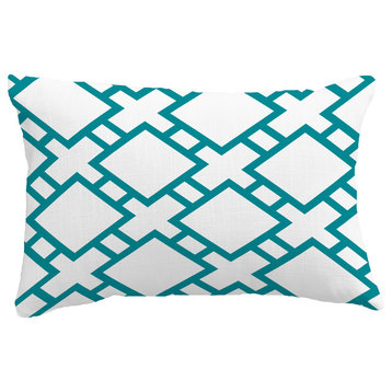 Square in St. Louis Geometric Print Pillow With Linen Texture, Blue, 14"x20"