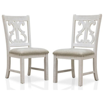 Furniture of America Muschamp Wood Dining Chair in Antique White (Set of 2)