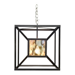 Worlds Away Maxwell Antique Mirror and Black iron Pendant - Bathroom Mirrors