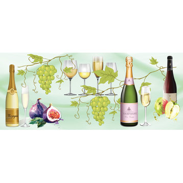 GP1900311g8 Champagne and Grapes Premium Peel and Stick Wallpaper Border 8" in