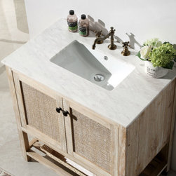 36 inch Rustic White Wash Bathroom Vanity Marble Top - Bathroom Vanities And Sink Consoles
