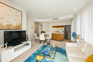 Photo of a small modern open concept living room in Brisbane.