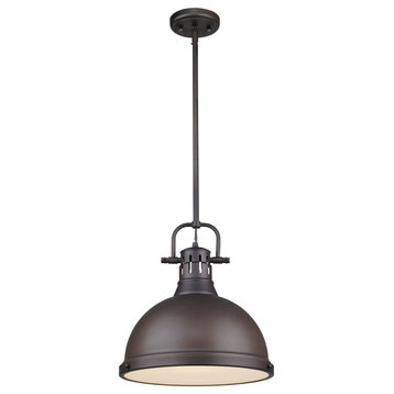 Duncan 1-Light Pendant With Rod, Rubbed Bronze, Rubbed Bronze Shade
