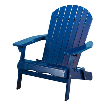 GDF Studio Milan Outdoor Folding Wood Adirondack Chair, Navy Blue