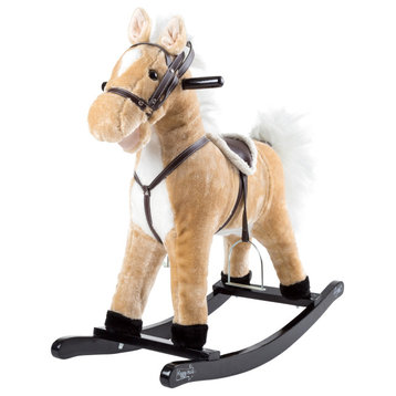 Rocking Horse Plush Animal Wooden Rocker With Sounds, Stirrups, Saddle, Reins