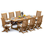 Teak Deals - 9-Piece Outdoor Teak Dining Set 94" Masc Rectangle Table 8 Warwick Folding Chair - Set includes: 94" Double Extension Rectangle Dining Table and 8 Folding Arm Chairs.