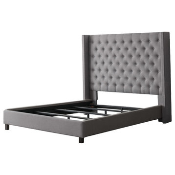 CorLiving Fairfield Gray Tufted Fabric Bed With Wings, Gray, King