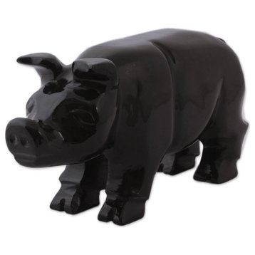 NOVICA Stark Pig And Marble Sculpture