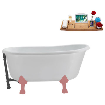 57'' Streamline N374PNK-BGM Soaking Clawfoot Tub and Tray with External Drain