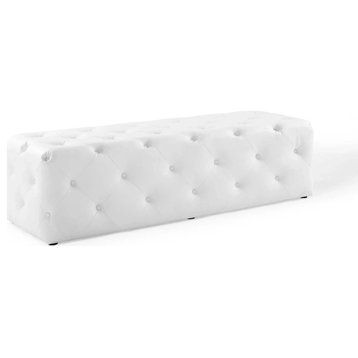 Wilder White 60" Tufted Button Entryway Faux Leather Bench