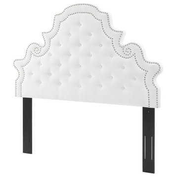 Tufted Headboard, Full Queen Size, Velvet, White, Modern Contemporary, Bedroom