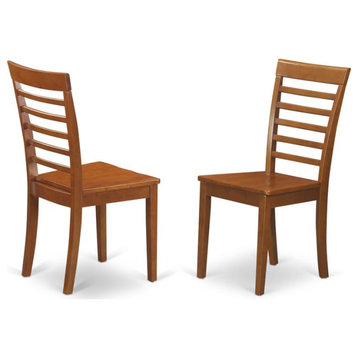 East West Furniture Milan 10" Wood Dining Chairs in Saddle Brown (Set of 2)