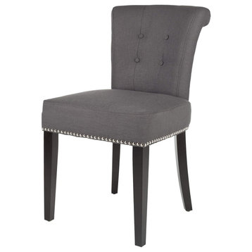 Set of 2 Dining Chair, Linen Cushioned Seat With Button Tufted Back, Grey