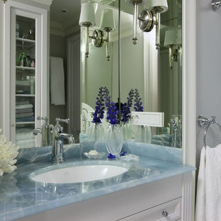 Bathroom - traditional bathroom idea in Moscow with white cabinets, gray walls, an undermount sink and blue countertops